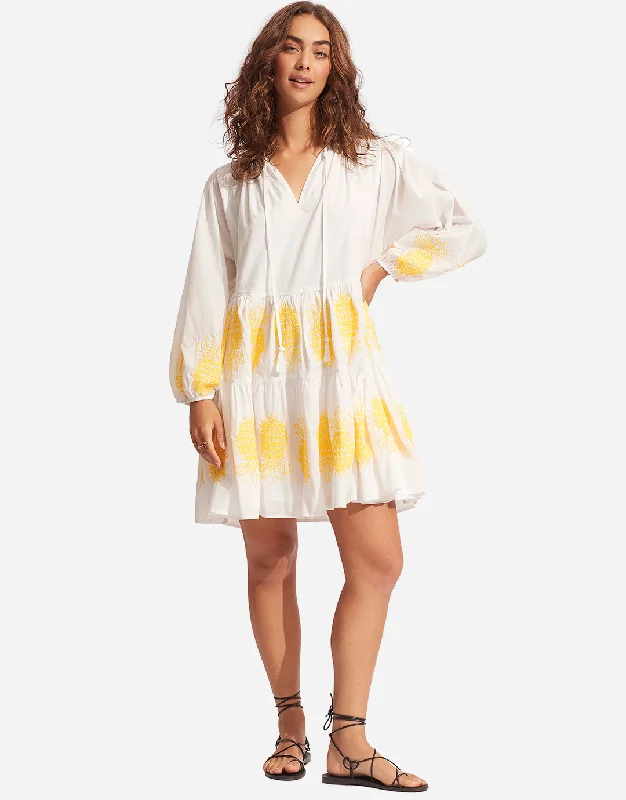 Corsica Embroidery Tier Dress - White