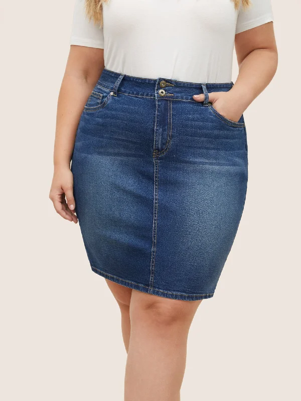 Dark Wash Split Back Bodycon Denim Skirt