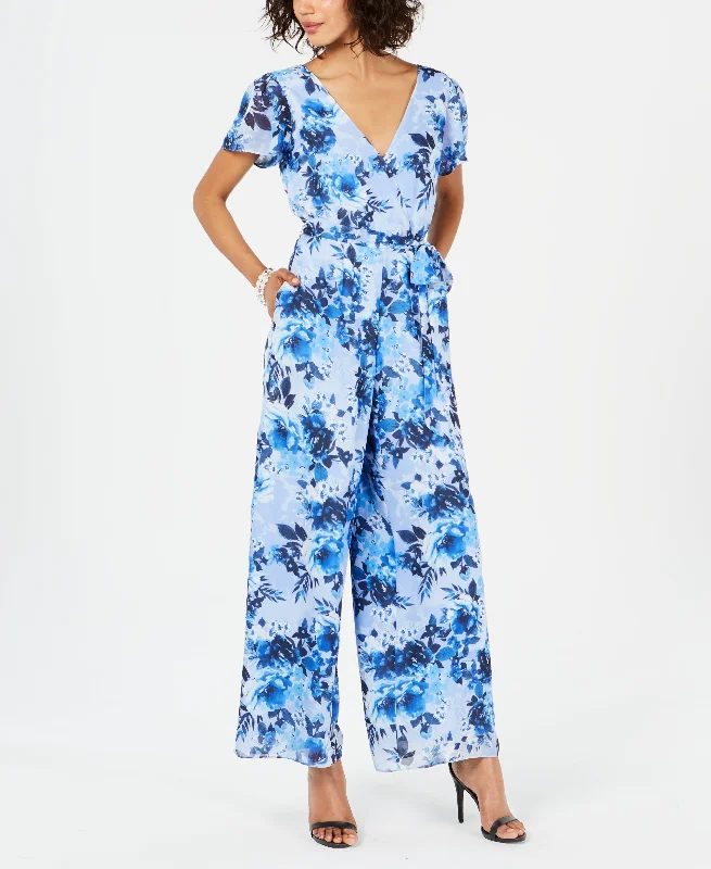 Donna Ricco Floral Print Tie Waist Jumpsuit