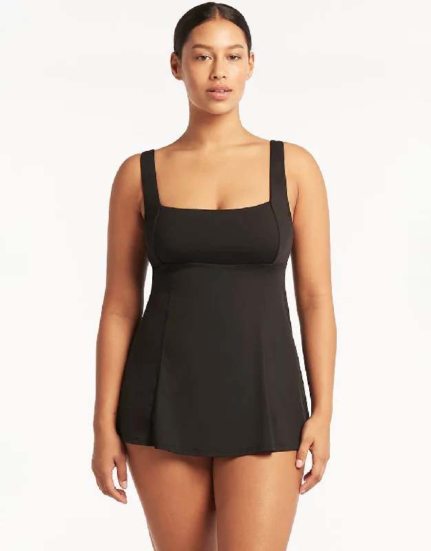 Essentials Square Neck Swim Dress - Black