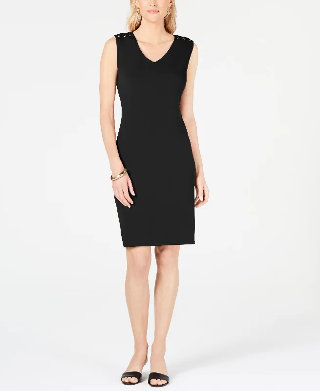 Grommet-Shoulder Sheath Dress