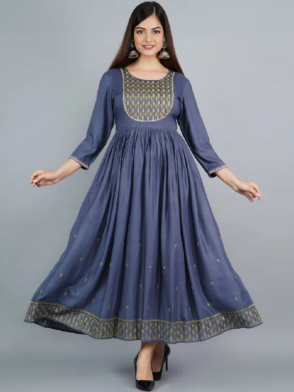 Kalini Women Grey Embroidered Anarkali Kurta