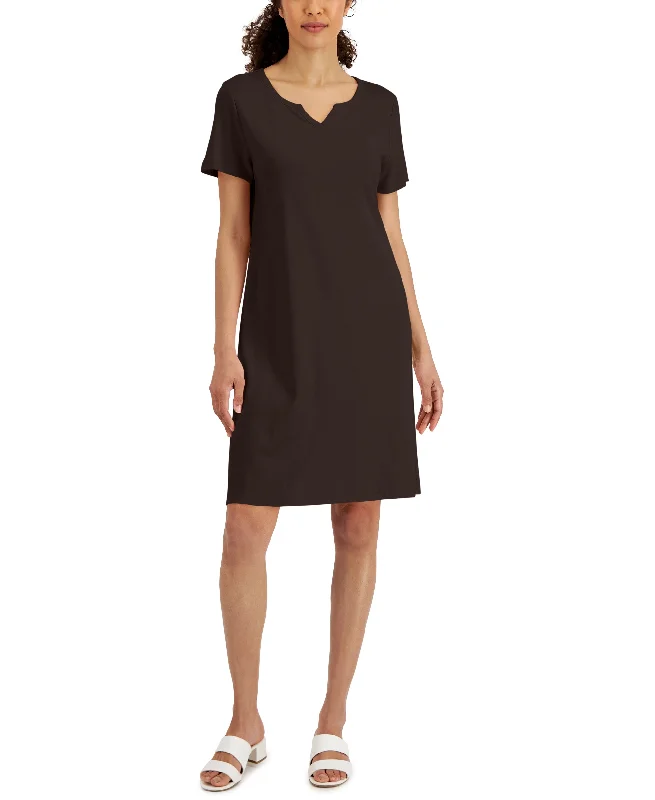 Karen Scott Womens Cotton Split Neck Dress