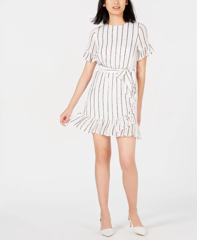 Maison Jules Striped Ruffled Wrap Dress