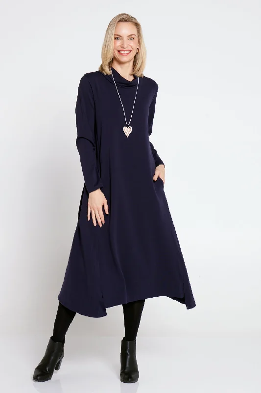 Margie Cowl Pocket Dress - Navy