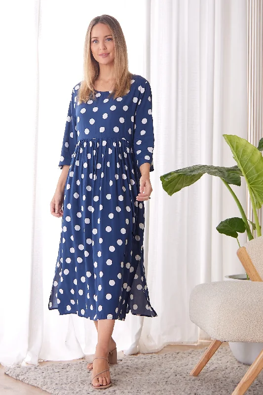 Morgan Dress - Navy/White Spot