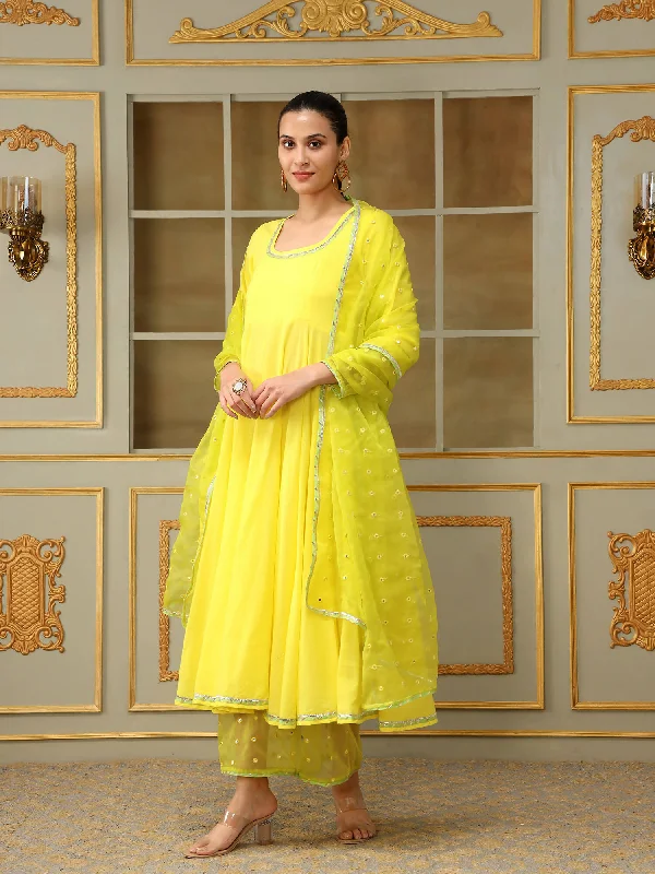 Pomcha Jaipur Yellow Saadgi Yellow Mirror Work Anarkali Set