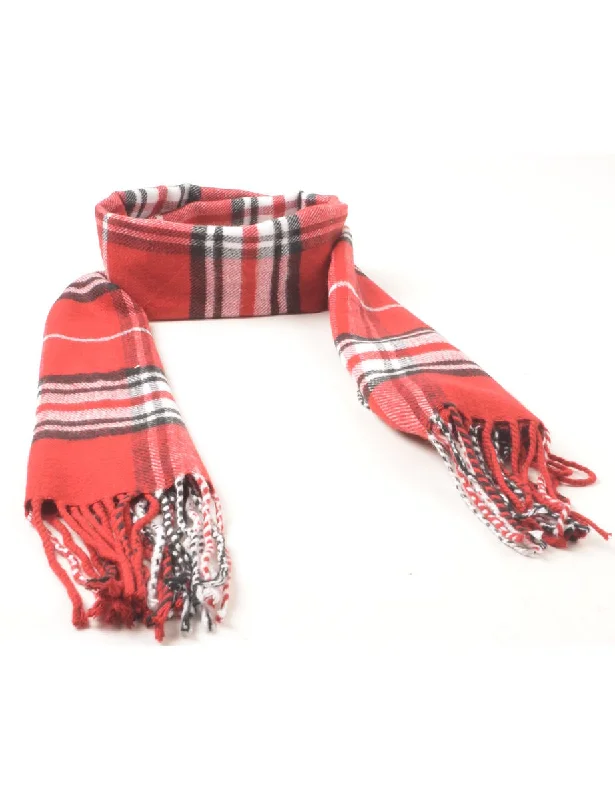 Red Checked Winter Scarf - L