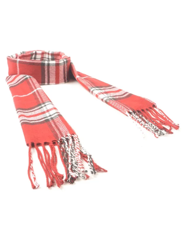 Red Checked Winter Scarf - L