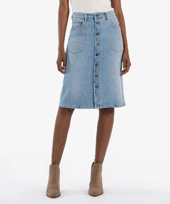 Rose Porkchop Denim Skirt - Debate with Light Base Wash