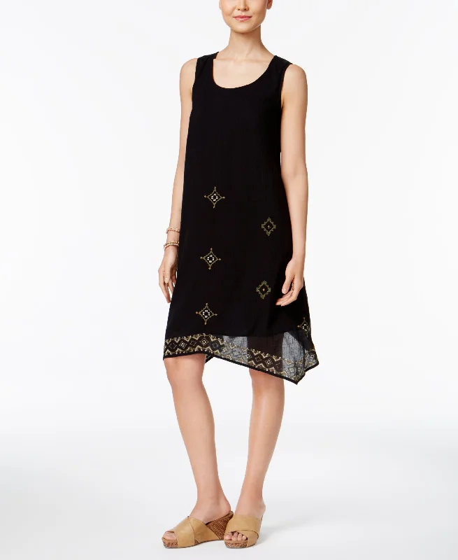 Style & Co Petite Cotton Embroidered Swing Dress