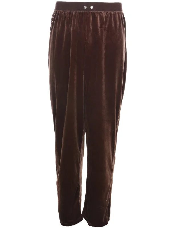 Velvet Fabric Brown Tracksuit Bottoms - W31 L29