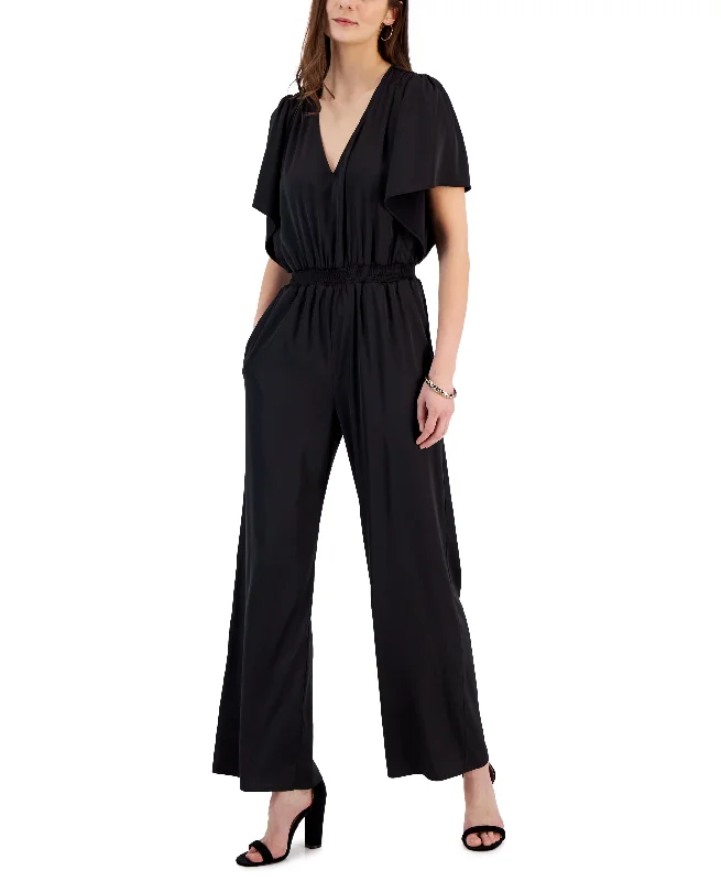 Women's V-Neck Flutter-Sleeve Jumpsuit