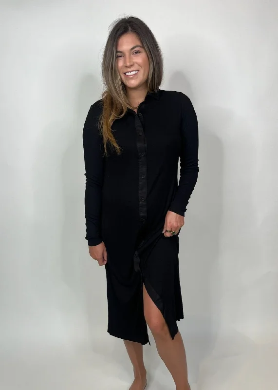 Bella Dahl Rib Button Down Shirt Dress Black