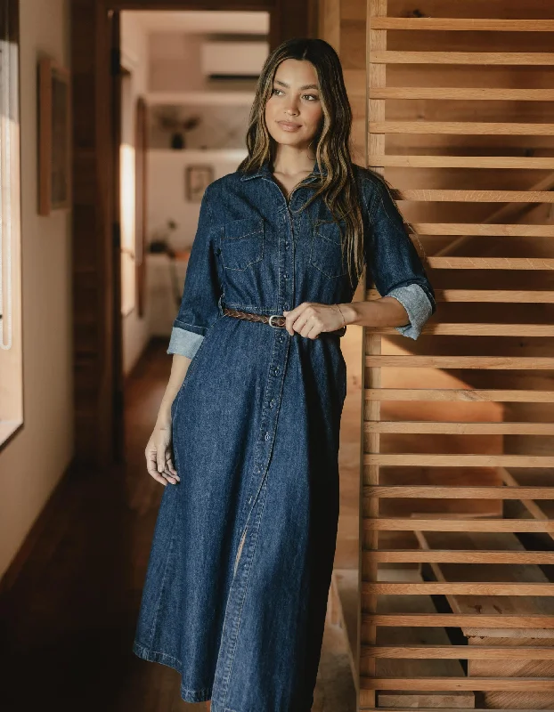 Denim Shirt Dress in Dark Wash