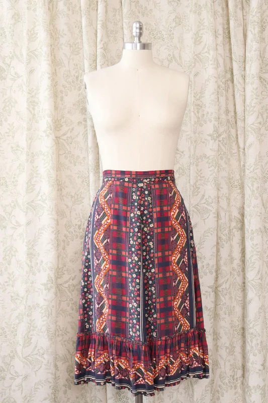 Folksy Floral Ruffle Midi Skirt L