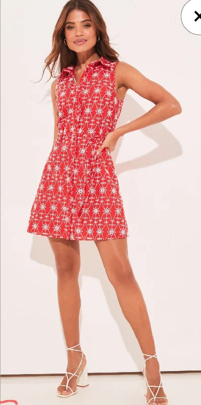 Lipsy red broderie sleeveless shirt dress - size 10