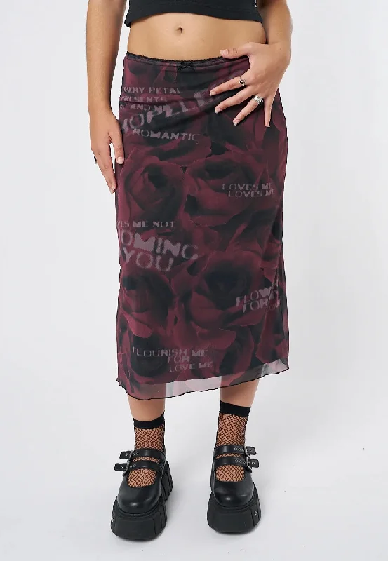 Minga London - Hopeless Romantic Rose Mesh Midi - Skirt