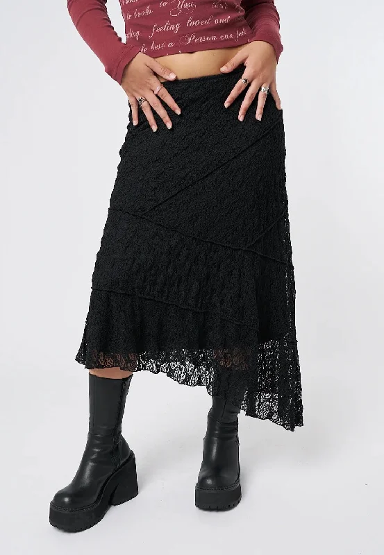 Minga London - Nolia Lace Asymmetric Midi Black - Skirt