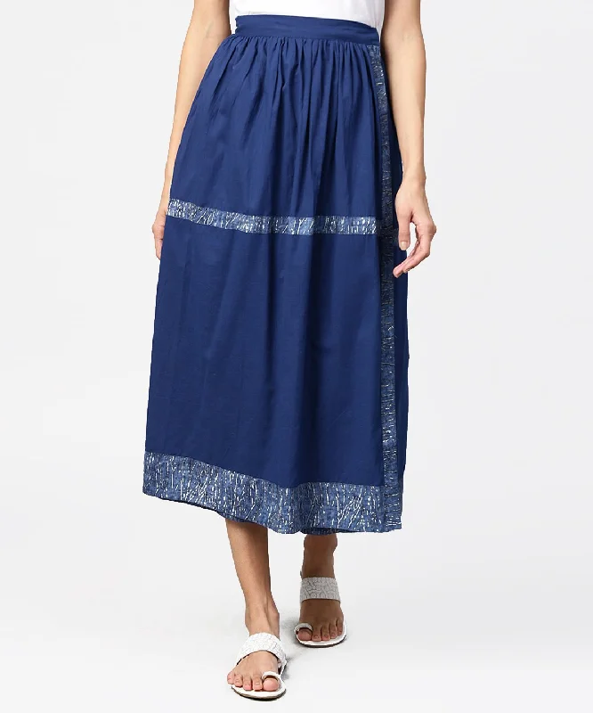 NOZ2TOZ Blue Midi Length Cotton Flared Skirt