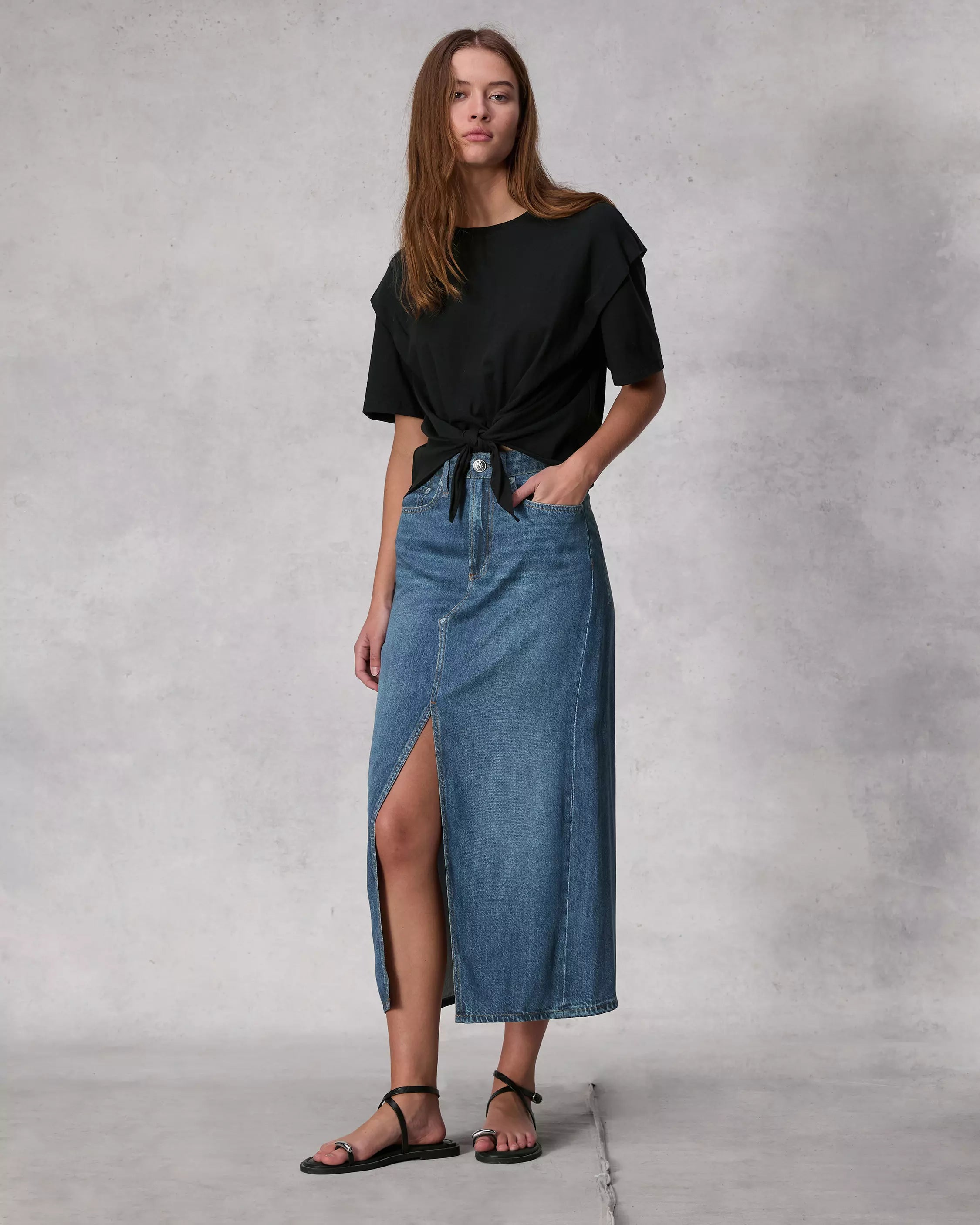 R&B Liquid Miramar Clara Midi Skirt in Cameron