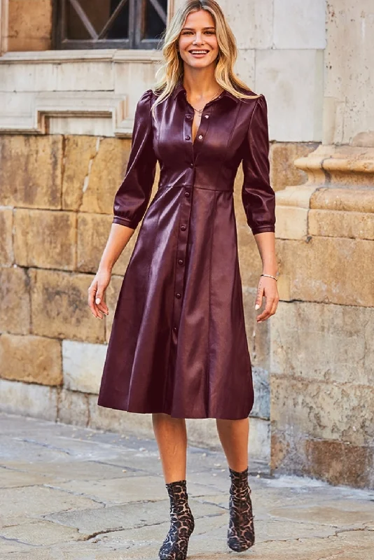 Sosander burgandy faux leather shirt dress, new - size 12