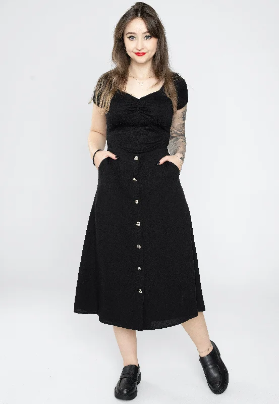 Voodoo Vixen - Heart Button Midi Black - Skirt