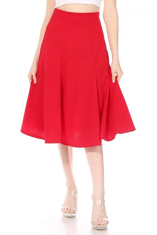 Women's Solid Flared Lightweight Elastic High Waist Long Midi A-line Skirt