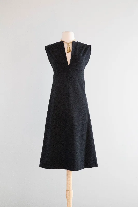 Iconic 1970's Halston Black Wool Jersey Dress / SM