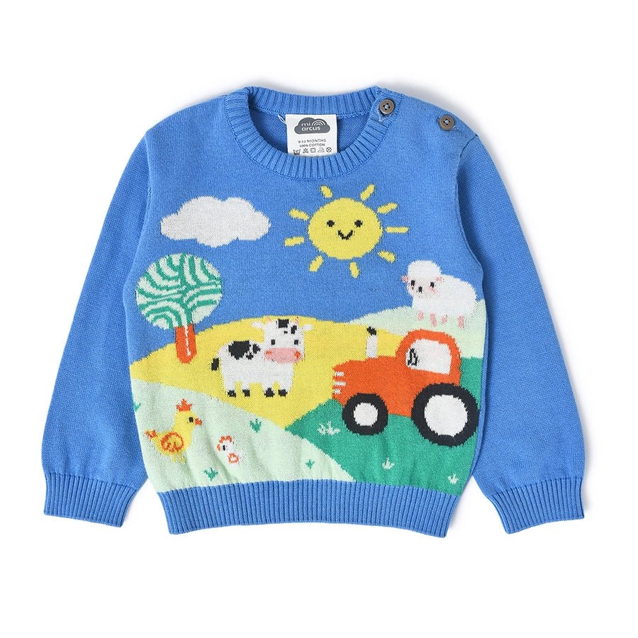 Farm Friends Knitted Blue Sweater