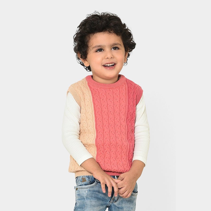 Misty Rose Sleeveless Knitted Sweater for Kids