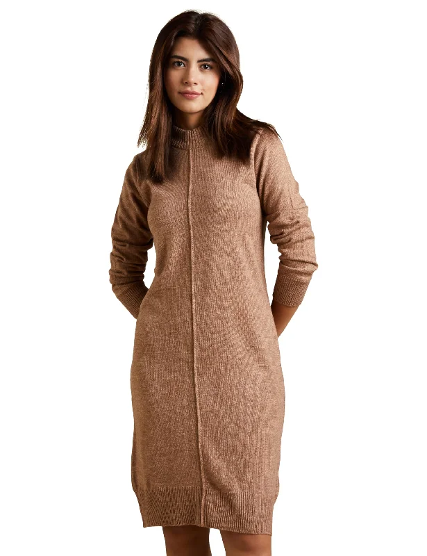 Amazon Brand - Symbol Women's Acrylic Sweater Knee-Length Winter Dress (Oatmeal)