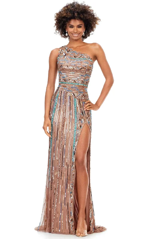 Ashley Lauren 11372 - One Shoulder Sequined High Slit Dress