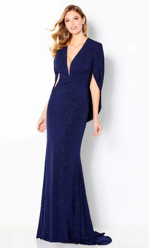 Cameron Blake - 220653 Plunging Draped Back Sequin Dress