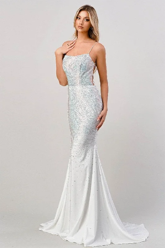 Cinderella Divine - Sequined Mermaid Prom Dress CD0179 - 1 pc White Multi In Size M Available