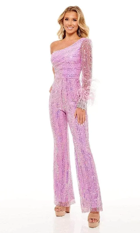 Rachel Allan - Feathered Sleeve Sequin Jumpsuit 50105 - 1 pc Lilac in Size 02 Available