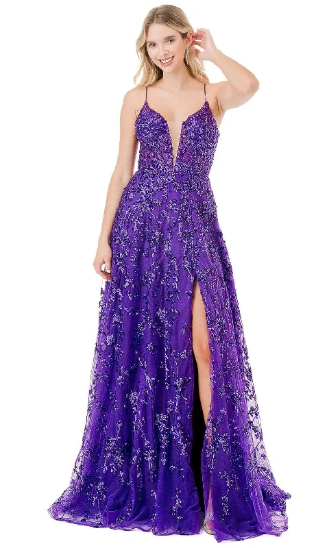 Trevi Collection L2878R - Plunging V-Neck Sequin Prom Dress