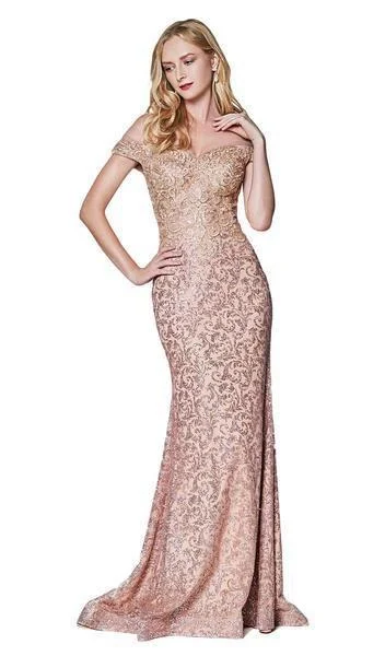 Cinderella Divine - Beaded Lace Off-Shoulder Trumpet Dress KC881