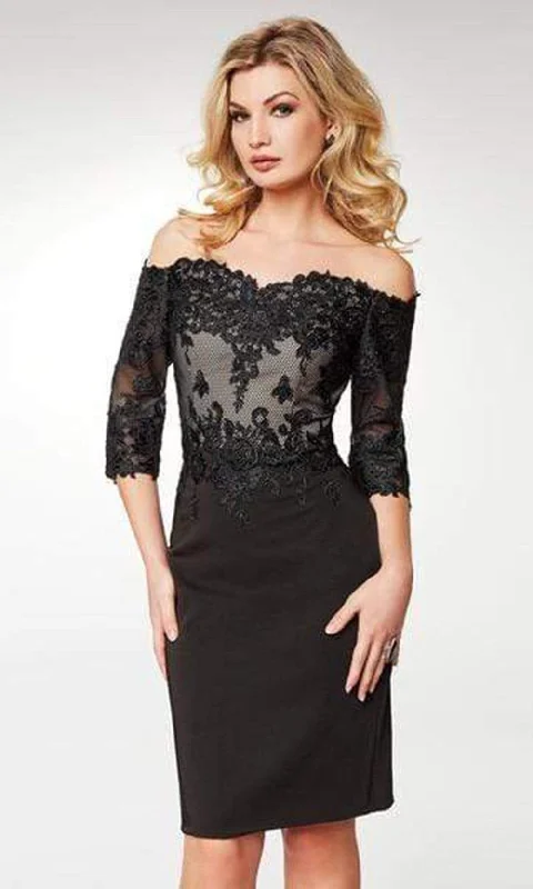 Clarisse - Lace Off-Shoulder Satin Sheath Knee Length Dress M6566