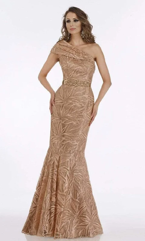 Feriani Couture - Pleated One Shoulder Lace Gown 18916 - 1 pc Apricot In Size 6 Available