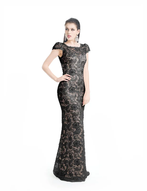 J'Adore Dresses - J5085B Lace Bateau Trumpet Dress With Train