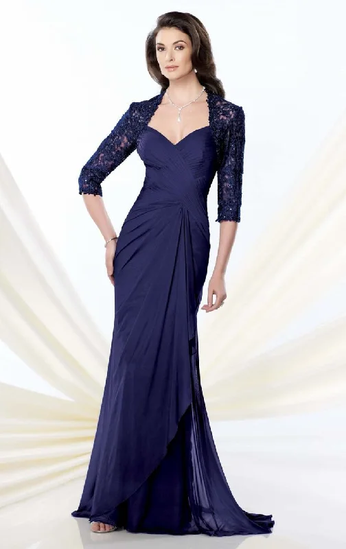 Montage by Mon Cheri - 214943 Criss Cross Ruched Lace Evening Gown - 1 pc. Wine in Size 12 Available