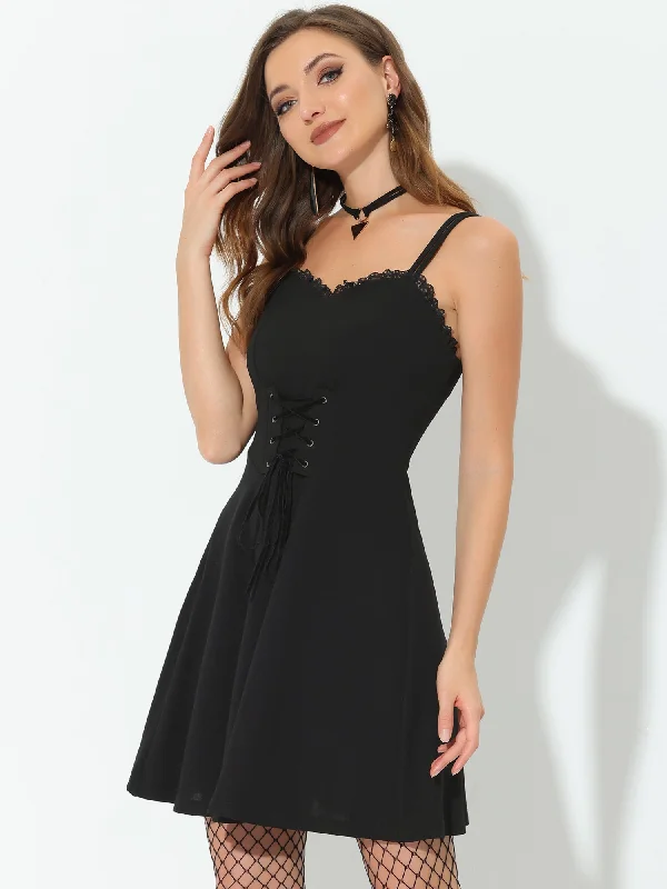 Lace Up Adjustable Spaghetti Strap Sleeveless Cami Dress