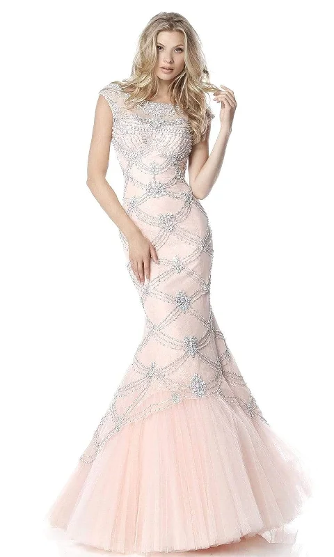 Sherri Hill - Beaded Lace Bateau Mermaid Dress 51593 - 1 pc Blush In Size 0 Available