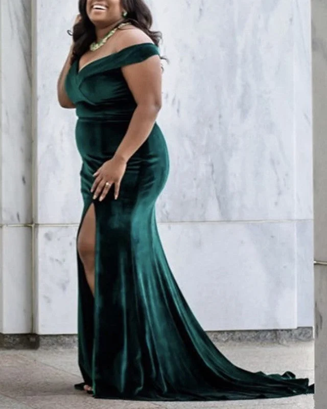 Plus Size Velvet Bridesmaid Dresses Mermaid Off Shoulder