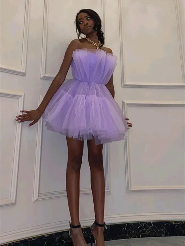 Princess Purple Tulle Short Prom Homecoming Dresses, Short Lilac Formal Graduation Evening Dresses SP2447