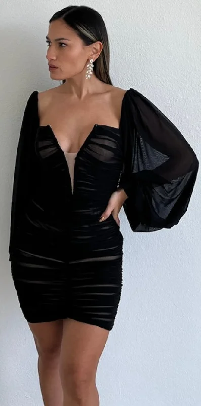 Lavish Style Black Long Sleeves Bodycon Dress