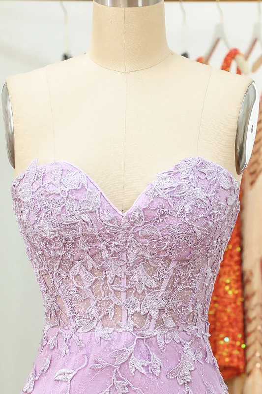 Purple Lace Tight Short Hoco Dress