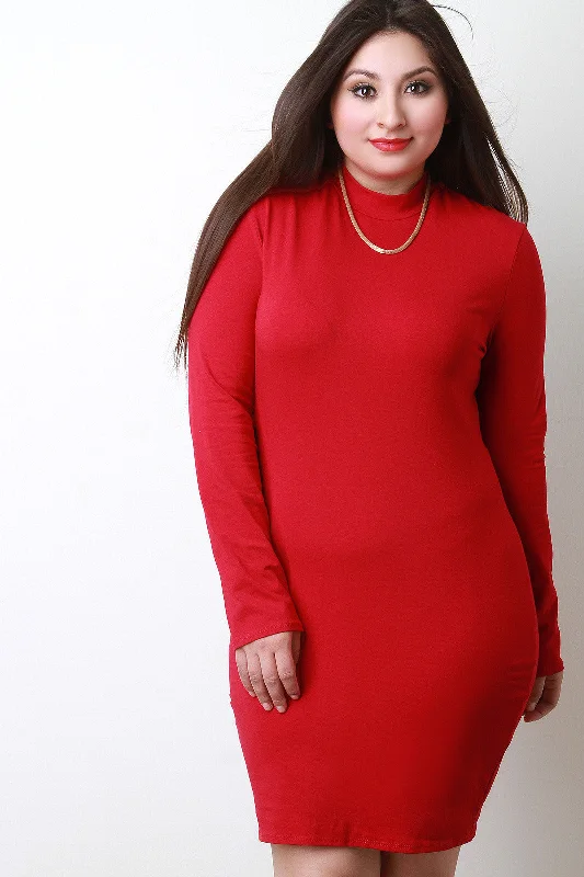 Mock Neck Long Sleeve Bodycon Dress